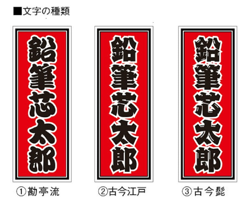 文字見本　左から勘亭流　古今江戸　古今ひげ